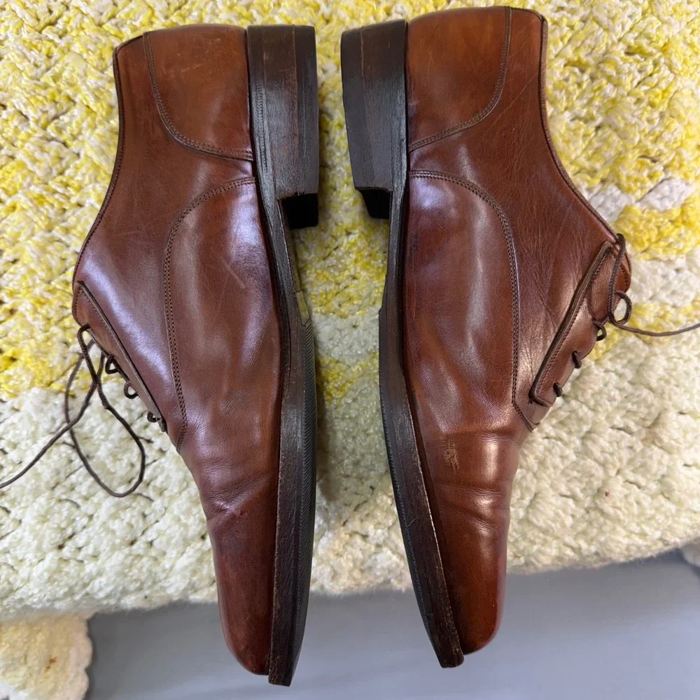 Bruno Magli Solo Mens Brown Leather Oxford Dress Shoes Made in Italy Siz 9 45326